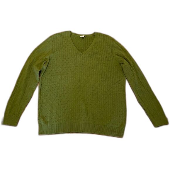 Talbots Plus Size X Green Cotton‎ Cable Knit Sweater Olive Green Lightweight EUC - Picture 1 of 4